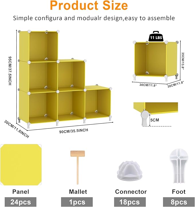 AWTATOS Cube Storage Organizer, 6 Cube Closet Organizers and Storage, DIY Stackable Bookshelf Plastic Clothes Organizer Shelv