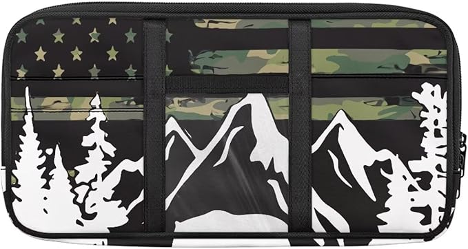 American Flag Visor Organizer for Car Multi-Function Storage Pocket Pouch Case Bag Can Store ID Card,Eyeglasses,Pen,Driving License etc,Mountain Print