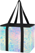 Pastel Rainbow Reusable Grocery Bags Large Shopping Tote Bag with Reinforced Bottom Board, Water Resistant Foldable Storage B