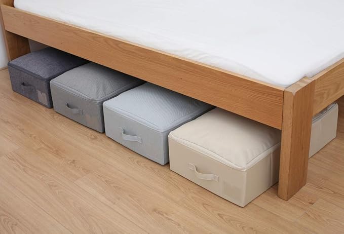 iwill CREATE PRO Folding Under Bed Shoes Storage Organiser Bins with Lid, Underbed Clothes Organizer Basket, Garment Storage 