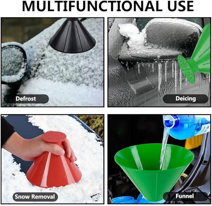 4 Pcs Ice Scrapers for Car Windshield, Magical Ice Snow Scrapers,Multifunctional Funnel Ice Scrapers for Car Windshield