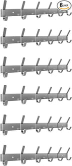 Coat Rack Wall Mount – Brushed Nickel 17 Inch Stainless Steel Hook Rail with 6 Heavy Duty Double Coat Hooks – Wall Mounted Co