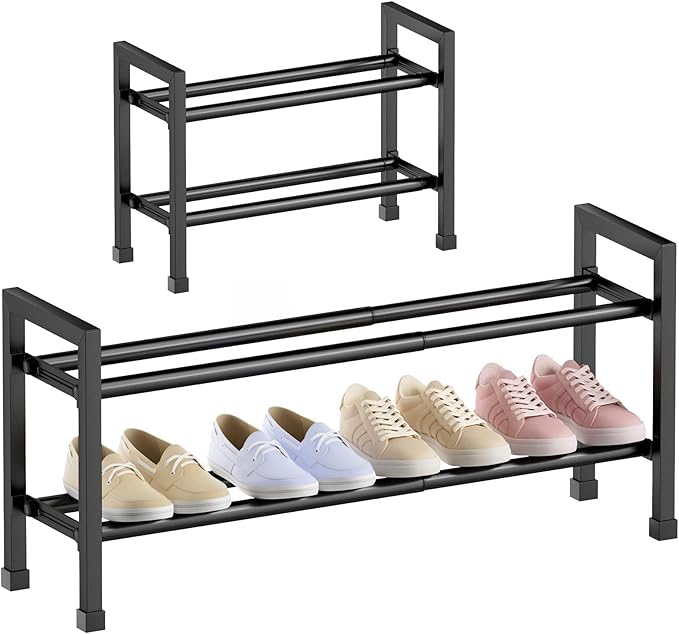 Abiglifty 2-Tier Expandable Shoe Rack,17"-33" Adjustable Shoe Rack for Closet,Metal Shoes Shelves for Front Door Entrance, Ga