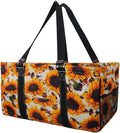 NGIL Extra Large Utility Tote Reusable Grocery Bag Oversized Collapsible for Groceries, Storage, Picnic, Beach (Sunflower W/Cow-black)