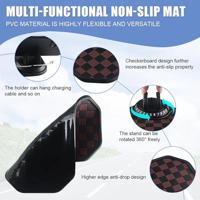 Car Anti Slip Mat Dashboard Tray Decorations Sticky Pad Multi Functional Thickened and Widened Washable with 360° Rotating Un