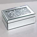 QMDECOR Luxury Silver Crushed Diamond Glass Mirrored Jewelry Organizer Box Storage