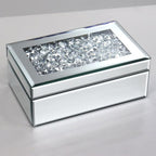 QMDECOR Luxury Silver Crushed Diamond Glass Mirrored Jewelry Organizer Box Storage