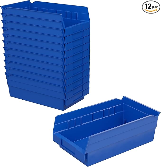 Akro-Mils 30130 Plastic Shelf Bins, Heavy Duty Storage Bins for Garage, Closet, and Drawer Organization, 12" x 6-1/2" x 4", B