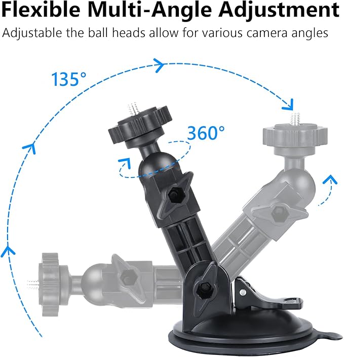 HSU Car Suction Cup Mount for GoPro/Insta 360/DJI Osmo Action Camera, Car Window Holder with 1/4-20 Ball Joint Thread, Perfect for Boats Vehicle Windshield & Window