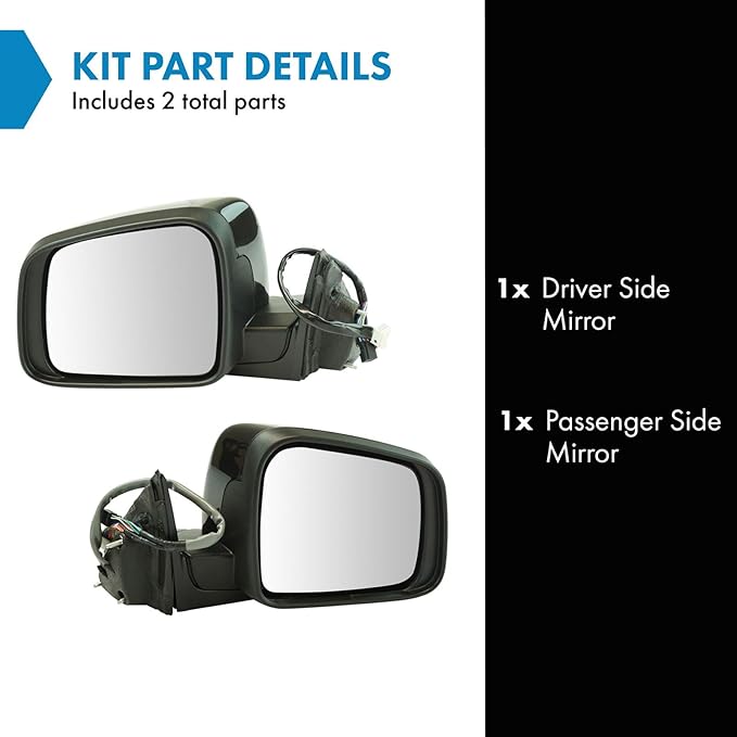 TRQ 2 Piece Driver and Passenger Side Mirror Assembly Set Electric Adjustment Heated Memory Black Compatible with 2014-2021 J