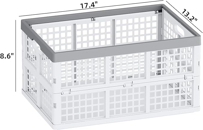 4 Packs 30 L Plastic Collapsible Storage Basket, Folding Stackable Storage Containers/Bins, White