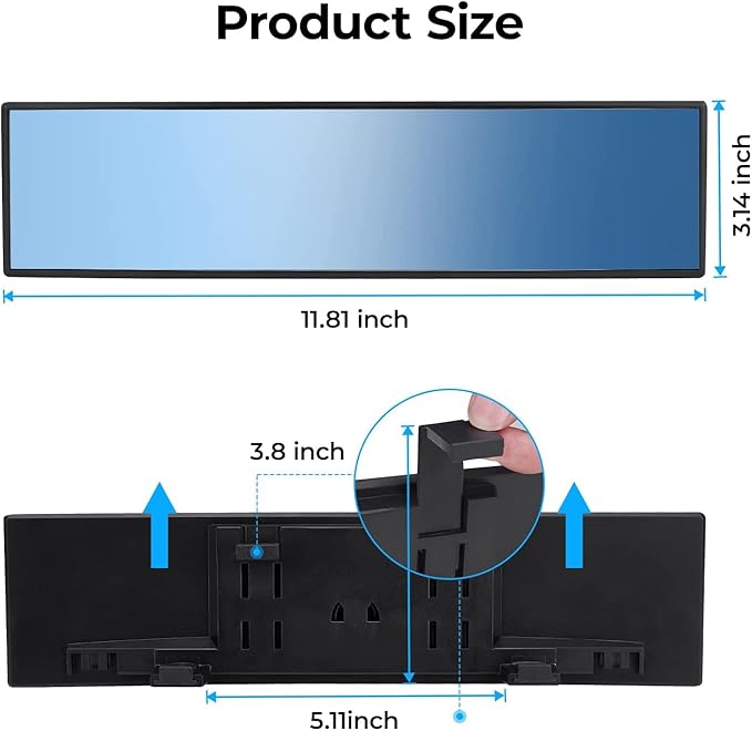 JOYTUTUS Rear View Mirror, Universal 11.81 Inch Panoramic Convex Rearview Interior Clip-on Wide Angle Mirror to Reduce Blind Spot Effectively for Car SUV Trucks - Blue