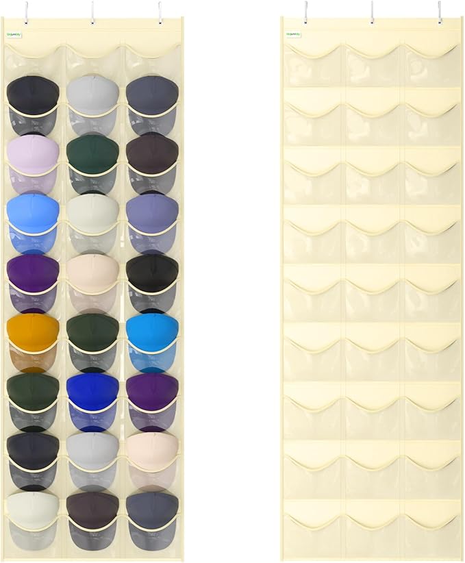 Unjumbly Baseball Hat Rack, 27 Pocket Over-The-Door Hat Organizer with Clear Deep Pockets to Display Baseball Caps Collection