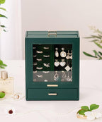 Homde Jewelry Organizer Girls Women Jewelry Box for Necklaces Rings Earrings Gift Bracelets Storage Case (Forest Green + Gold