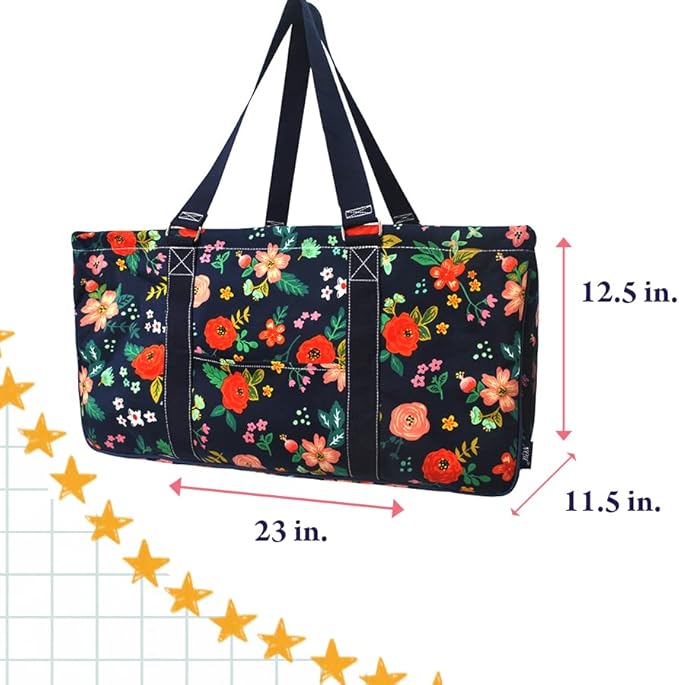 NGIL Extra Large Utility Tote Reusable Grocery Bag Oversized Collapsible for Groceries, Storage, Picnic, Beach (Unicorn Print-navy)