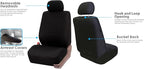 FH Group Car Seat Covers Flat Cloth Automotive Black Full Set, Rear Solid Bench Universal Fit Combo Steering Wheel Cover & Seat Belt Pads Car Seat Protector for Cars Trucks SUV Interior Accessories