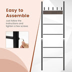 S AFSTAR Wall Leaning Blanket Ladder, 5-Tier Ladder Shelf with 5 Removable Hooks, Industrial Blanket Holder Rack, Drying and 