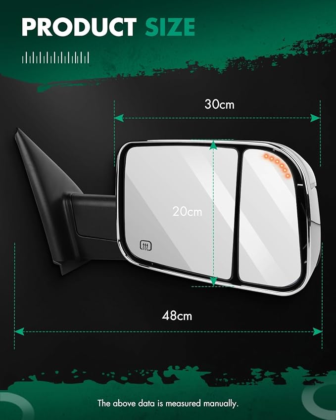 SCITOO Towing Mirrors Power Adjusted Heated LED Turn Signal Light Chrome Tow Mirrors Replacement Fit for 2002-2008 For Dodge For Ram 1500 2003-2008 For Dodge For Ram 2500 3500 Pair Truck