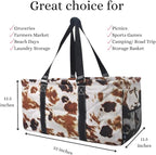 NGIL Extra Large Utility Tote Reusable Grocery Organizing Bag Oversized Collapsible for Storage, Picnic,Car, Beach (Cow Print-black)