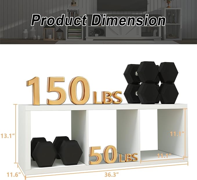 CTESNE【2026 Wooden Thick Frame 3 Cube Storage Organizer Shelf with Anti-Tipping Kits + Reversible Open Back Bookcase, Horizon
