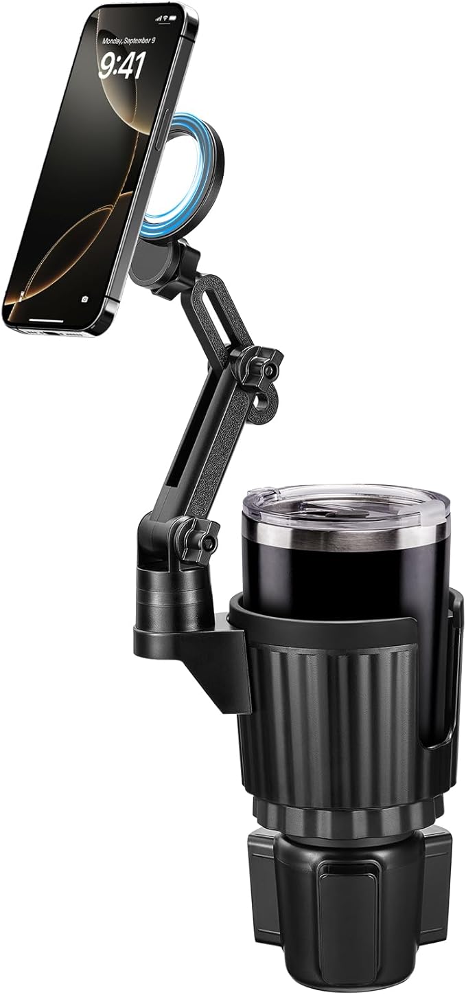 This Hill Magnetic Cup Holder Phone Mount, Compatible with MagSafe, 4.1" Base Adjustable Height Car Cup Holder Compatible wit