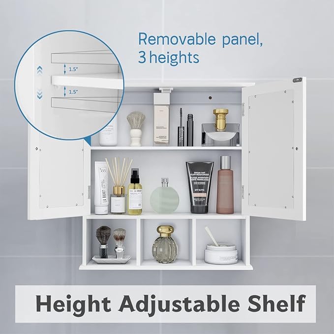 TaoHFE White Bathroom Wall Cabinet with 2 Door Adjustable Shelves,Over The Toilet Storage White Wall Mounted Medicine Cabinet