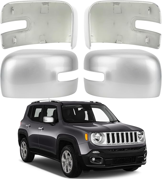 Driver & Passenger Side Mirror Cover Replacement for Jeep Renegade 2015 2016 2017 2018 2019 - Left & Right Side Mirror Covers, Rear View Mirror Cap Accessories Silver, With Lamp