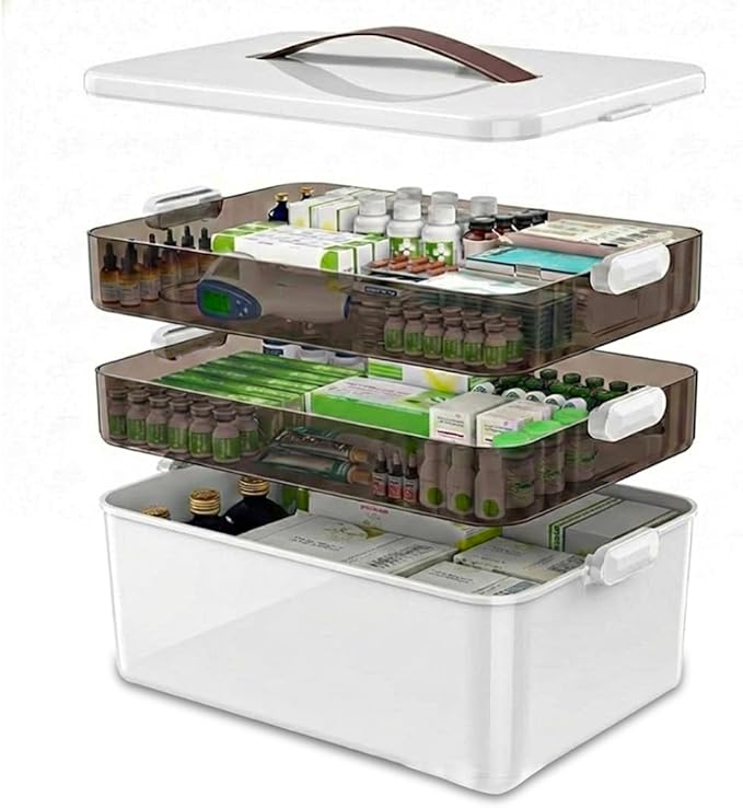 3-Tier Medicine Organizer Box - Premium Medicine Cabinet Organizer for Home, Travel & Office - Transparent Medicine Storage B