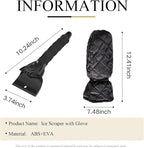 Ice Scraper with Glove - Waterproof Ice Scrapers Snow Removal Tool for Car Windshield, SUV, Truck - Comfortable Mitt Glove for Quick Ice & Snow Removal (Black)