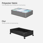 Under Bed Storage with Wheels, Wooden Under Bed Drawers On Wheels, Rolling Under Bed Shoe Storage, Space Saving, Black,50L