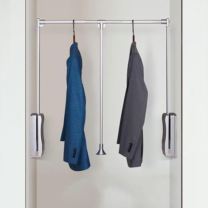Heavy Duty Pull Down Closet Rod - Extendable Clothes Rail, Extendable Wardrobe Lift, Adjustable Width Pull Down Closet Rod, A