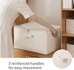 4 Pack Large Canvas Comforter Storage Bags Closet Organizer for Clothes Sweater Clothes Organizer with Dual Zipper Three Carr