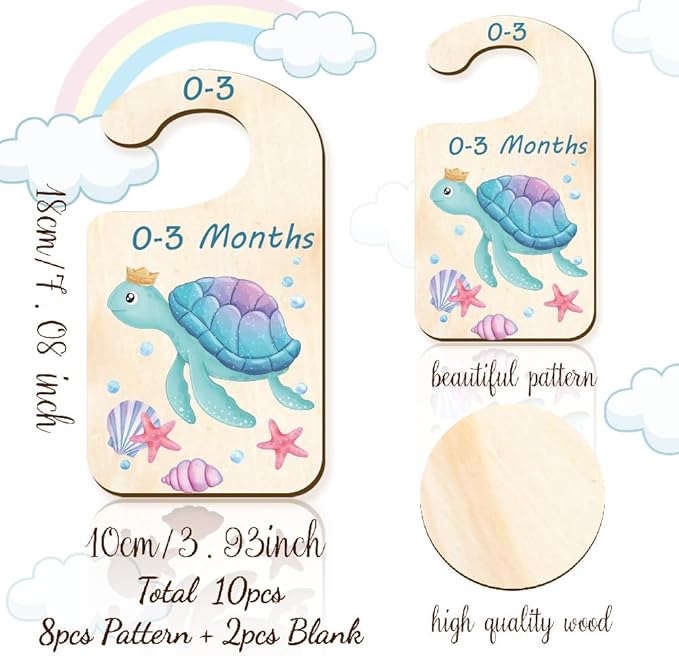 CRASPIRE 10Pcs Wood Baby Wardrobe Dividers Ocean Size Divider Closet Organizers Turtle Seahorse Clothes Whale Shell Nursery D