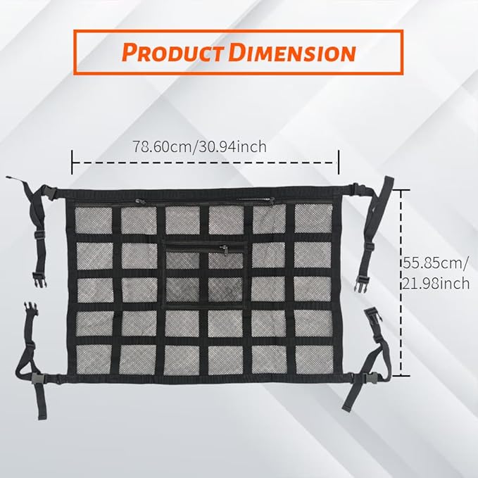 Car Ceiling Cargo Net Pocket, Car Mesh Organizer, 31.5"*21.6" Double-Layer Interior Roof Cargo Net, Universal Auto Accessory Adjustable Buckle Roof Storage for Truck SUV Travel Long Road Trip