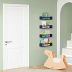 Forbena Navy Blue Floating Book Shelves for Nursery Boy, Decorative Wall Bookshelf for Kids Room, Small Wood Floating Shelves