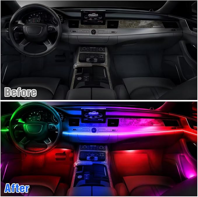 Acrylic Interior Car Lights with Wireless APP/Remote/Button Control, 10 in 1 Dreamcolor USB Car Ambient Lighting Kit 16 Million Colors Neon Strip Accessories for Vehicle Truck Inside Decorations
