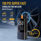 Tire Inflator Portable Air Compressor with Jump Starter - 150PSI & 8000mAh Car Battery Jump Starter with Tire Pressure