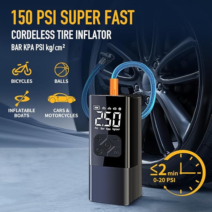 Tire Inflator Portable Air Compressor with Jump Starter - 150PSI & 8000mAh Car Battery Jump Starter with Tire Pressure