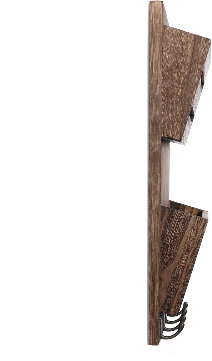 MOOACE Mail Organizer Wall Mount with Key Hooks, 2-Slot Wood Mail and Key Holder, Wall File Organizer Office Letter Folder Ac