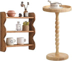 Solid Wood Wall Shelf 3-Tier,Small Side Table,Rustic Floating Shelves Wall Mounted Storage Rack,Rattan Round Drink Tables for