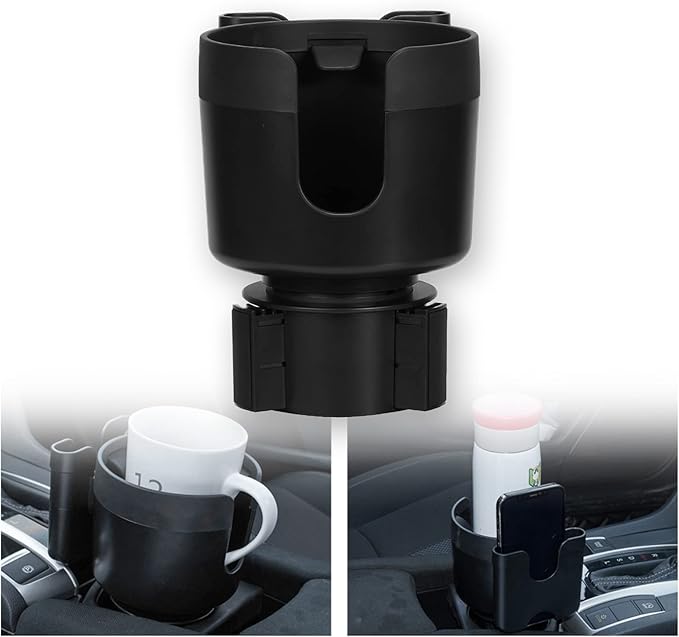 Large Size Car Cup Holder Expander with Cell Phone Holder Adjustable Base U-Shaped Slot Cup Holder Adapter Compatible with Al