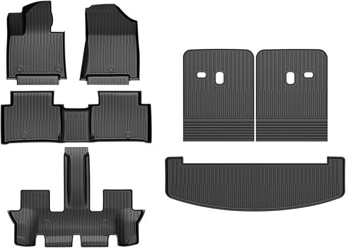 Powerty Floor Car Mat for Hyundai Santa Fe 2024 2025 2026, All Weather TPE Custom Trunk Cargo Mat Liner with Backrest Mat Replacement for Hyundai Santa Fe 6/7-seater Accessories (Include Hybrid&Gas)