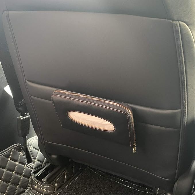 Car Tissue Holder, Sun Visor Tissue Holder, Car Visor Napkin Holder, PU Leather Backseat Tissue Case Holder for Car Vehicle with Zipper (Black)