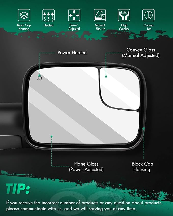 SCITOO Tow Mirrors fit for 1998-2001 for Dodge for Ram 1500 1998-2002 for Ram 2500 3500 Power Heated W/Support Brackets Side View Mirror Pair Set