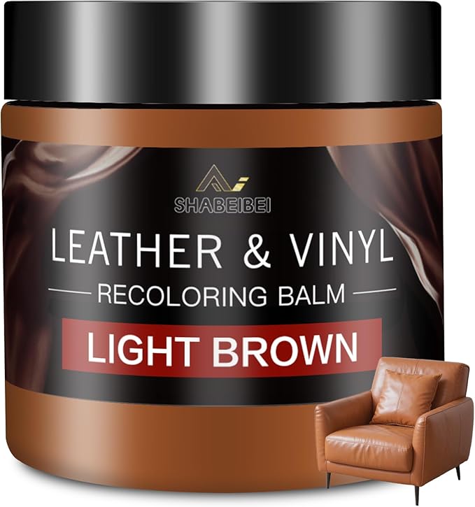 Leather Recoloring Balm and Scratch Repair Kit, Light Brown Leather Restorer for Couches, Furniture, Car Seats, Leather Paint