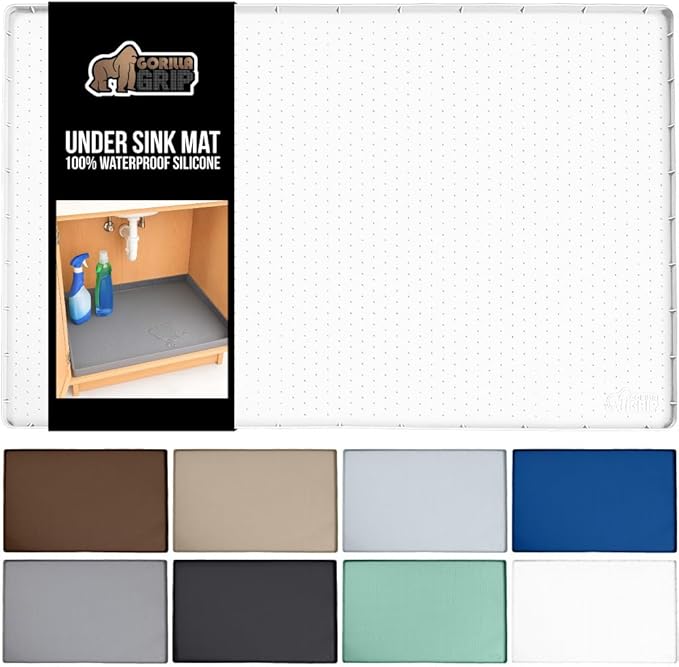 GORILLA GRIP Waterproof Silicone Under Sink Mat with Raised Lip for Kitchen and Bathroom, Cabinet Shelf Liner Stay in Place M