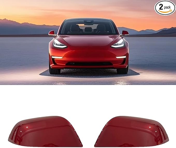 Compatible with Tesla Model 3 Side Mirror Cover Replacement 2017 2018 2019 2020 2021 2022 2023 2024, Left & Right Side Rearview Mirror Cover Cap for Model 3 Accessories(red) 2pcs