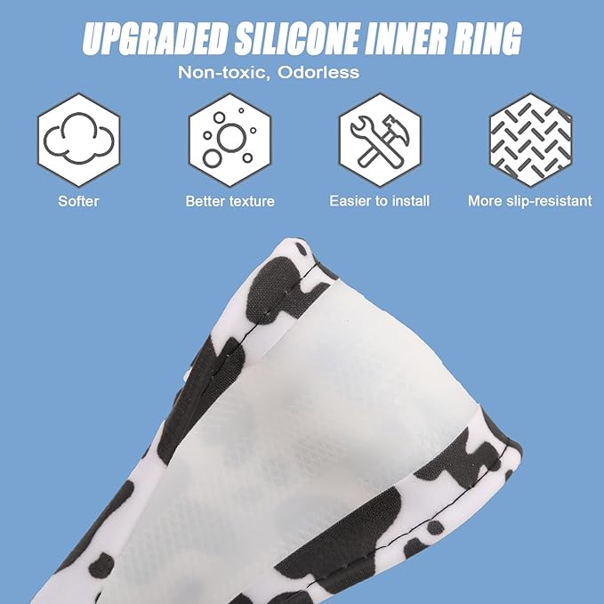 Cow Print Steering Wheel Cover with Silicone Inner Ring, Non-Toxic, Odorless Silicone Leather with Non-Fading Cow Pattern for