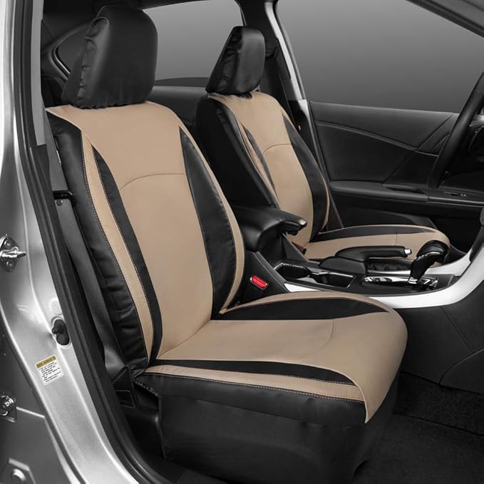 Motor Trend Beige Faux Leather Car Covers for Front Seats – Premium Automotive Bucket Seat Covers, Made for Vehicles with Rem