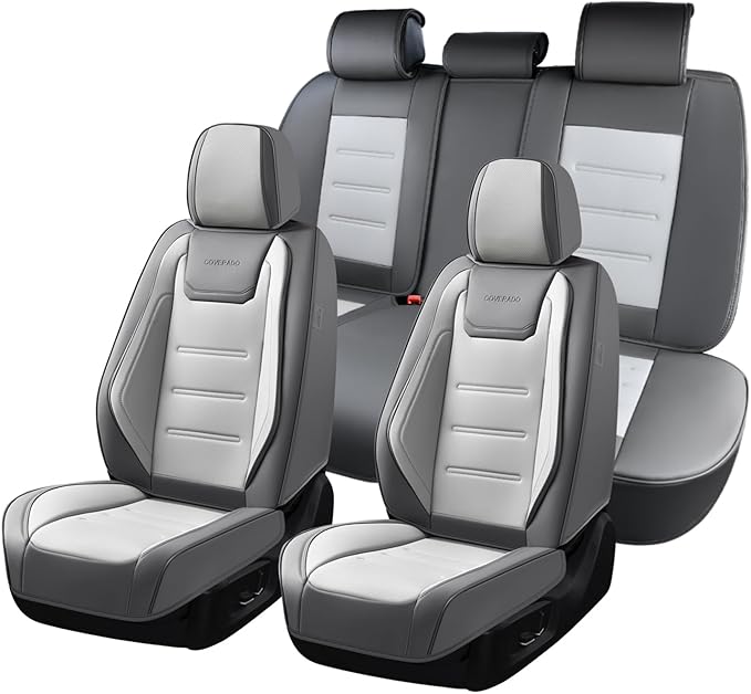 Coverado Car Seat Covers Full Set, Seat Covers for Cars, Front Seat Covers and Back Seat Cover Waterproof Leather Automotive 